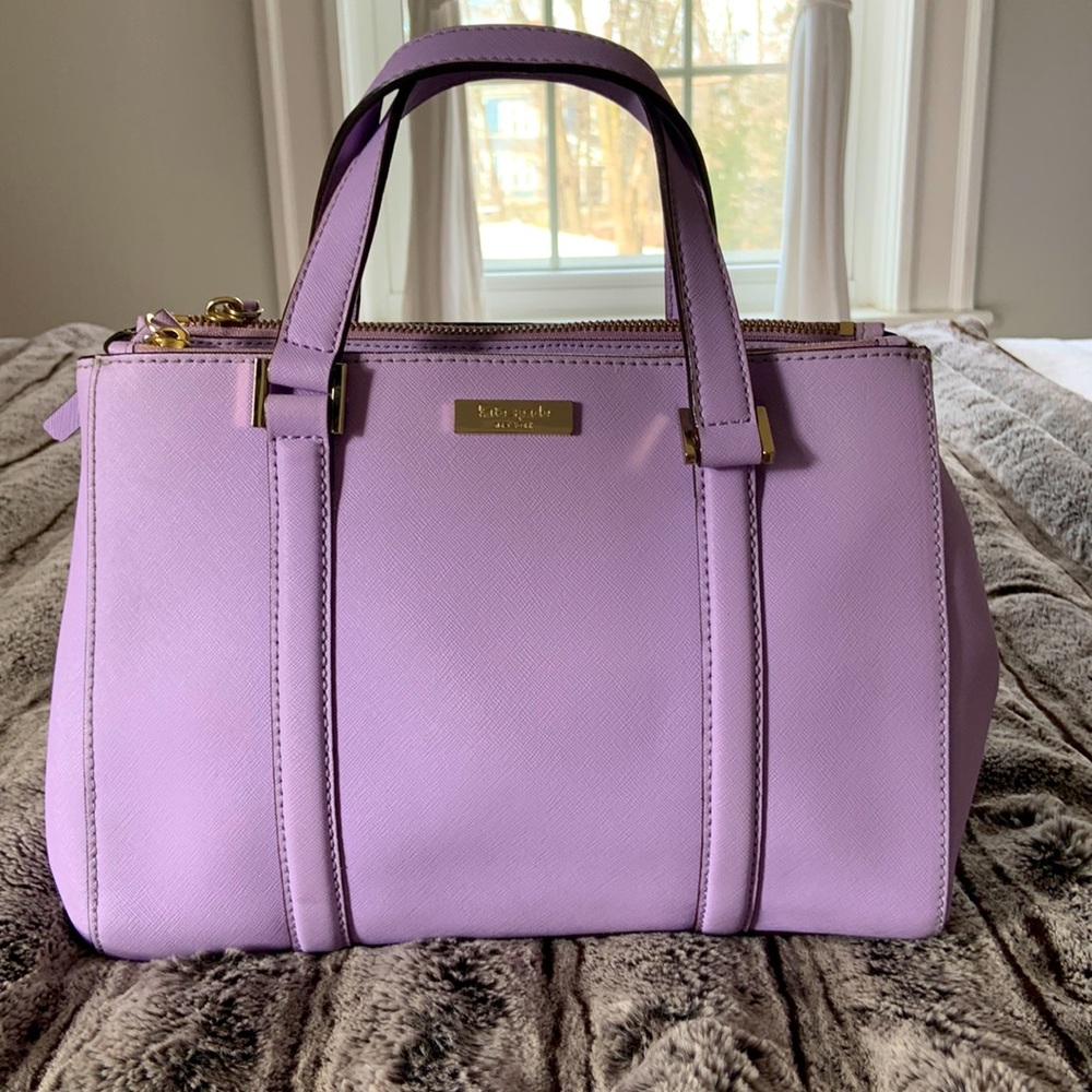 kate spade Lavender Saffiano Leather Crossbody Satchel with Gold Hardware